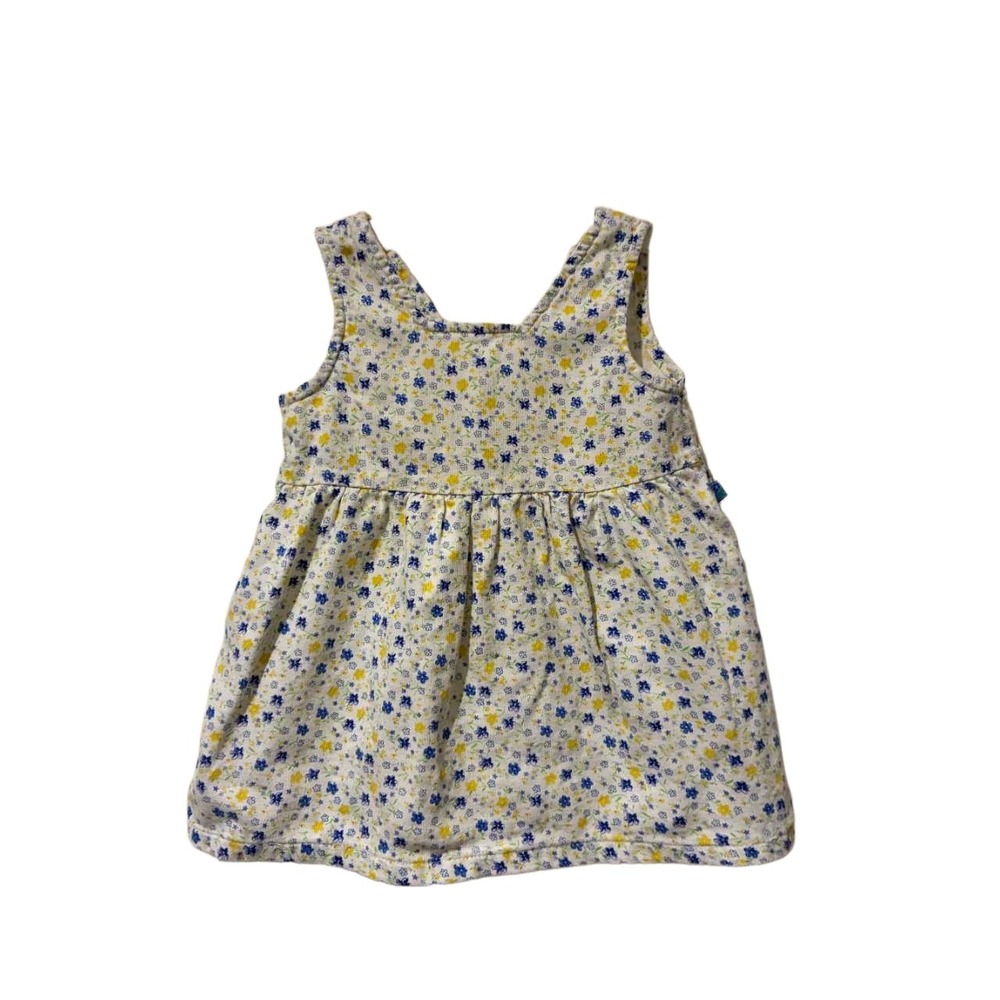 Vintage Mc Kids Baby Girls Floral Button Back Cotton Dress 18M Blue Yellow 90s